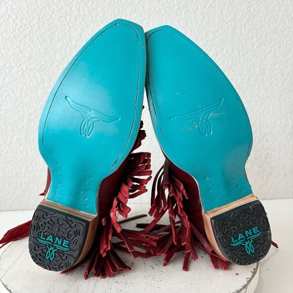 Lane SENITA FALLS Womens Cowboy Bootie 6.5 Red Fringe Western Cowgirl Boots - Picture 8 of 11